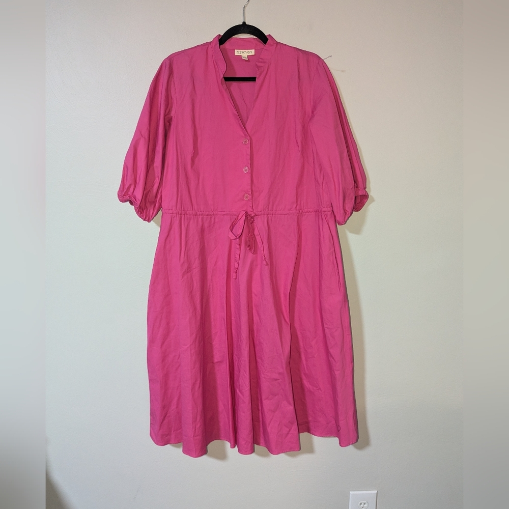 12 52seven Pink Cotton 3/4 Sleeve Dress
